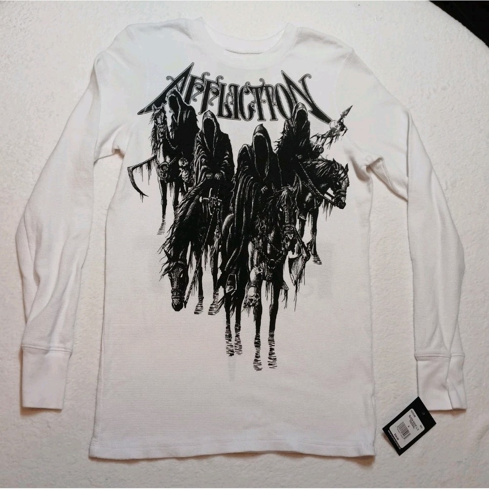 Affliction Black Night Thermal Long Sleeve Shirt White Mens S NWT Y2K Grunge